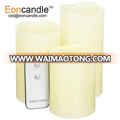 Flameless Battery Operated LED Flickering Light Candle with Remote/Set of 3 Pillar Shaped Candles