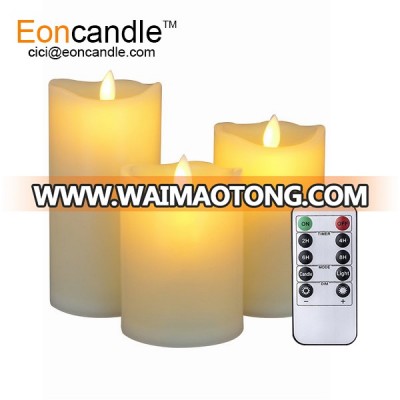 Flameless Candles 4" 5" 6" Set of 3 Ivory Dancing LED Flames and 10-key Remote Control with 24-hour Timer Function